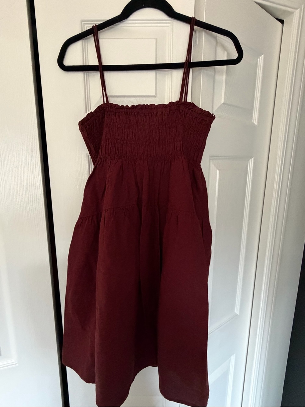 Girls Burgundy Smocked Spaghetti-Strap Dress
